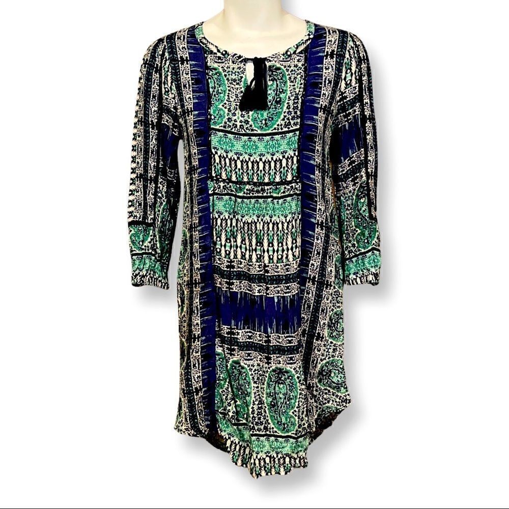 Lucky Brand‎ Womens Blue Green Paisley Print Tunic Dress 7WD40115